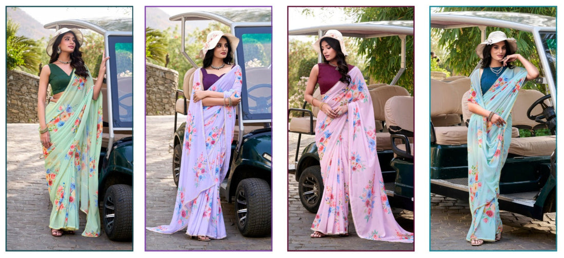 Floral Pearl-Edged Weightless Marble Saree with Banglory Blouse