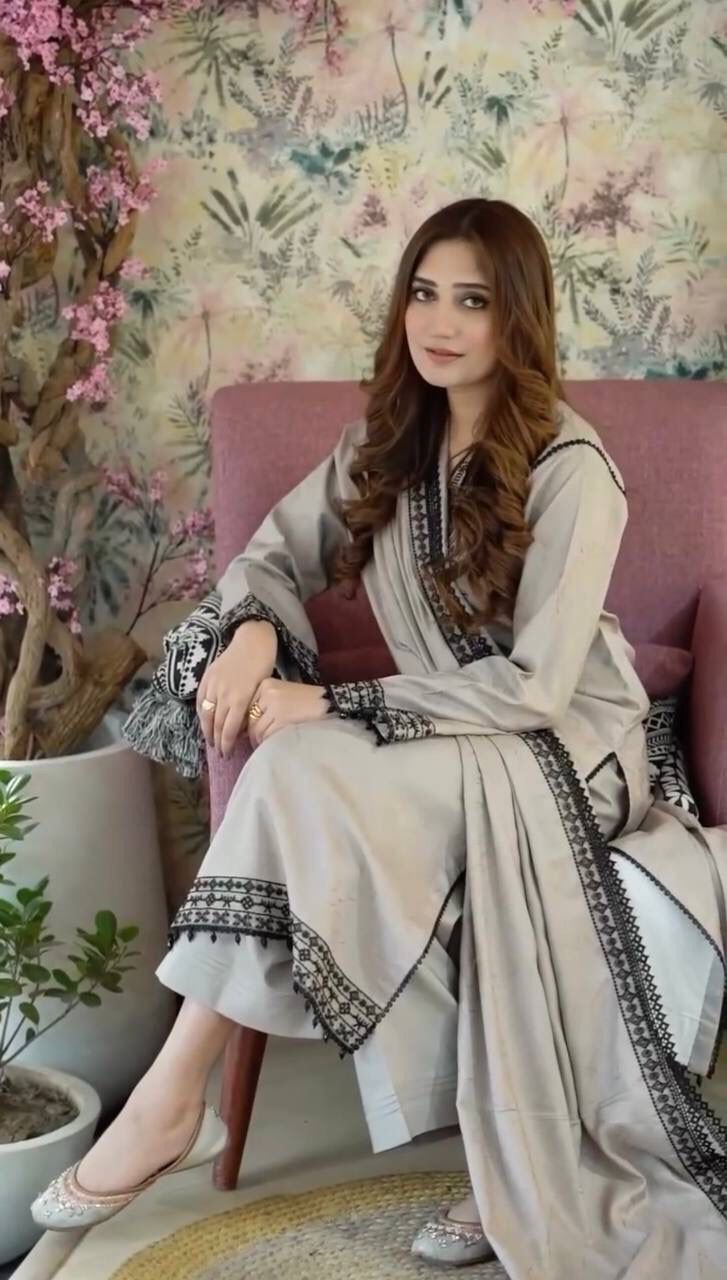 Heavy Faux Georgette Suit Set with Embroidery & Lace Dupatta