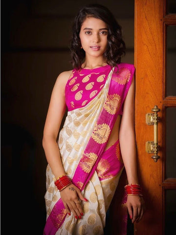 Elegant Soft Lichi Silk Saree with Rich Pallu & All-Over Jacquard Work