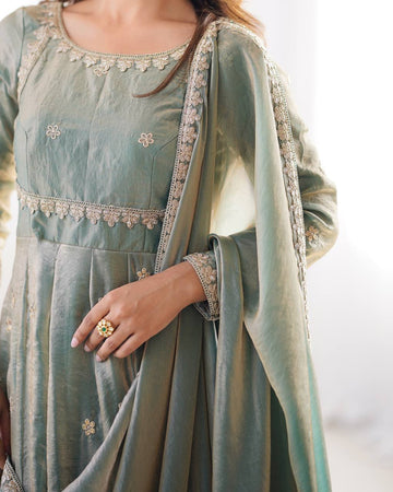 Fandy Silk Embroidered Anarkali Set with Dupatta