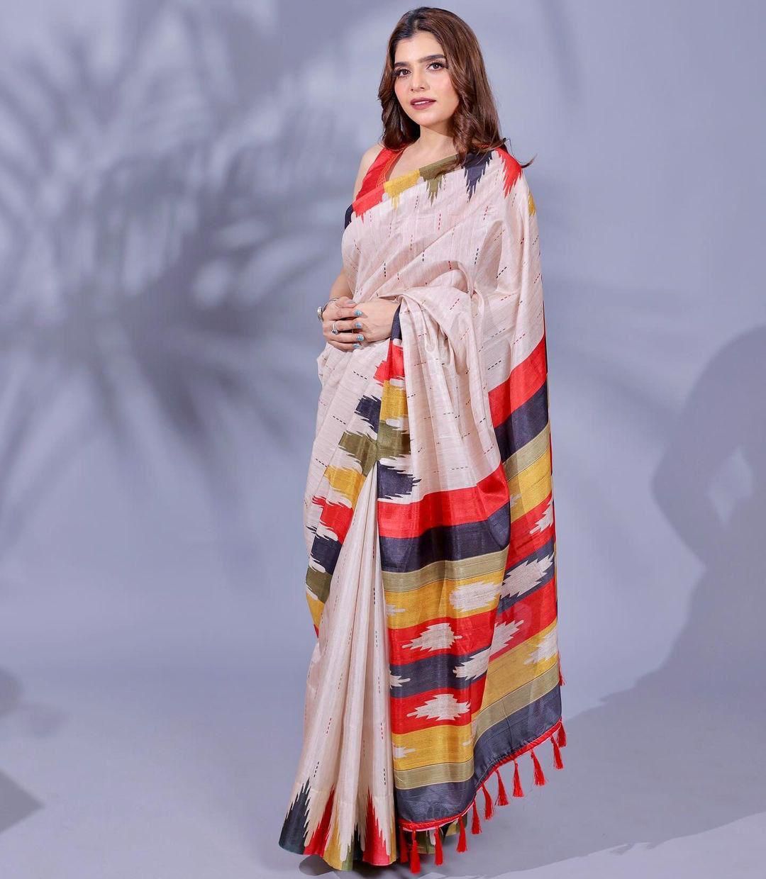 Tussar Silk with Temple Design