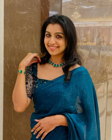 Elegant Space Silk Saree with Designer Katdana & Sequins Work Blouse – Multiple Colors Available