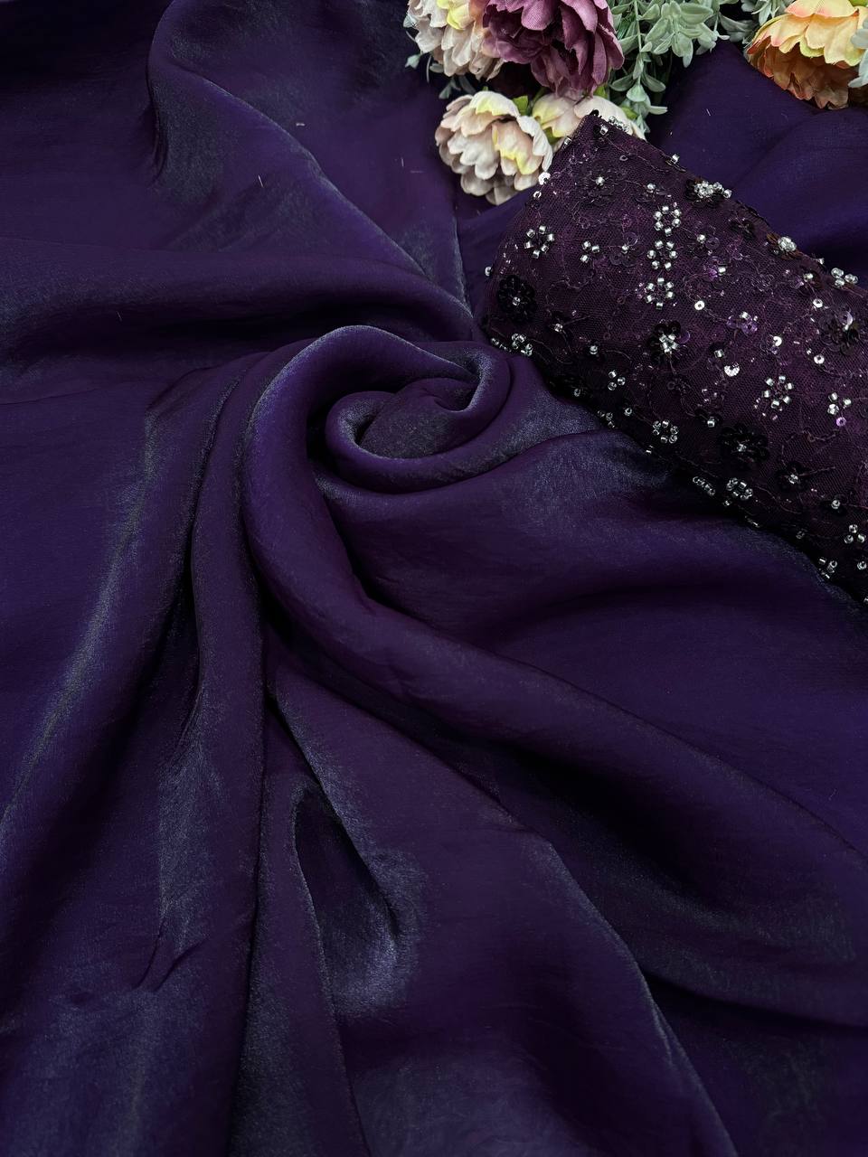 Elegant Space Silk Saree with Designer Katdana & Sequins Work Blouse – Multiple Colors Available