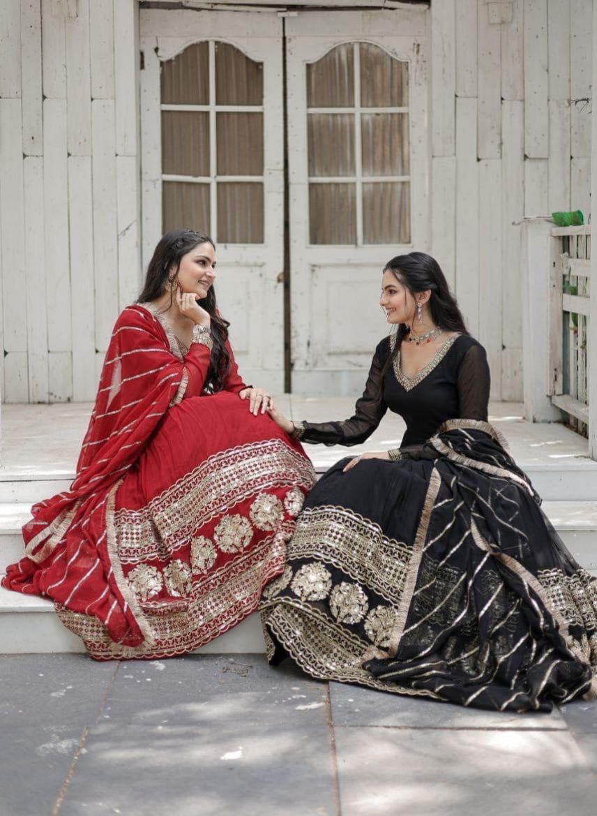 Faux Blooming Sequins Embroidered Gown with Dupatta
