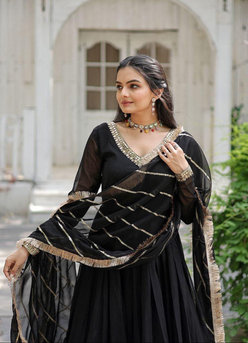 Faux Blooming Sequins Embroidered Gown with Dupatta