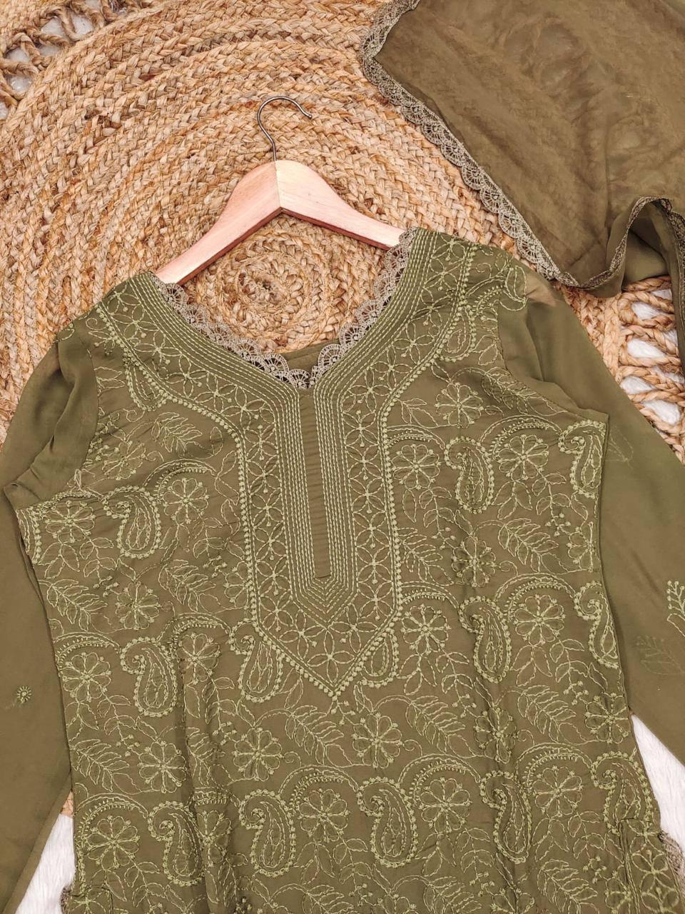 Elegant Chikankari Embroidered 3-Piece Suit