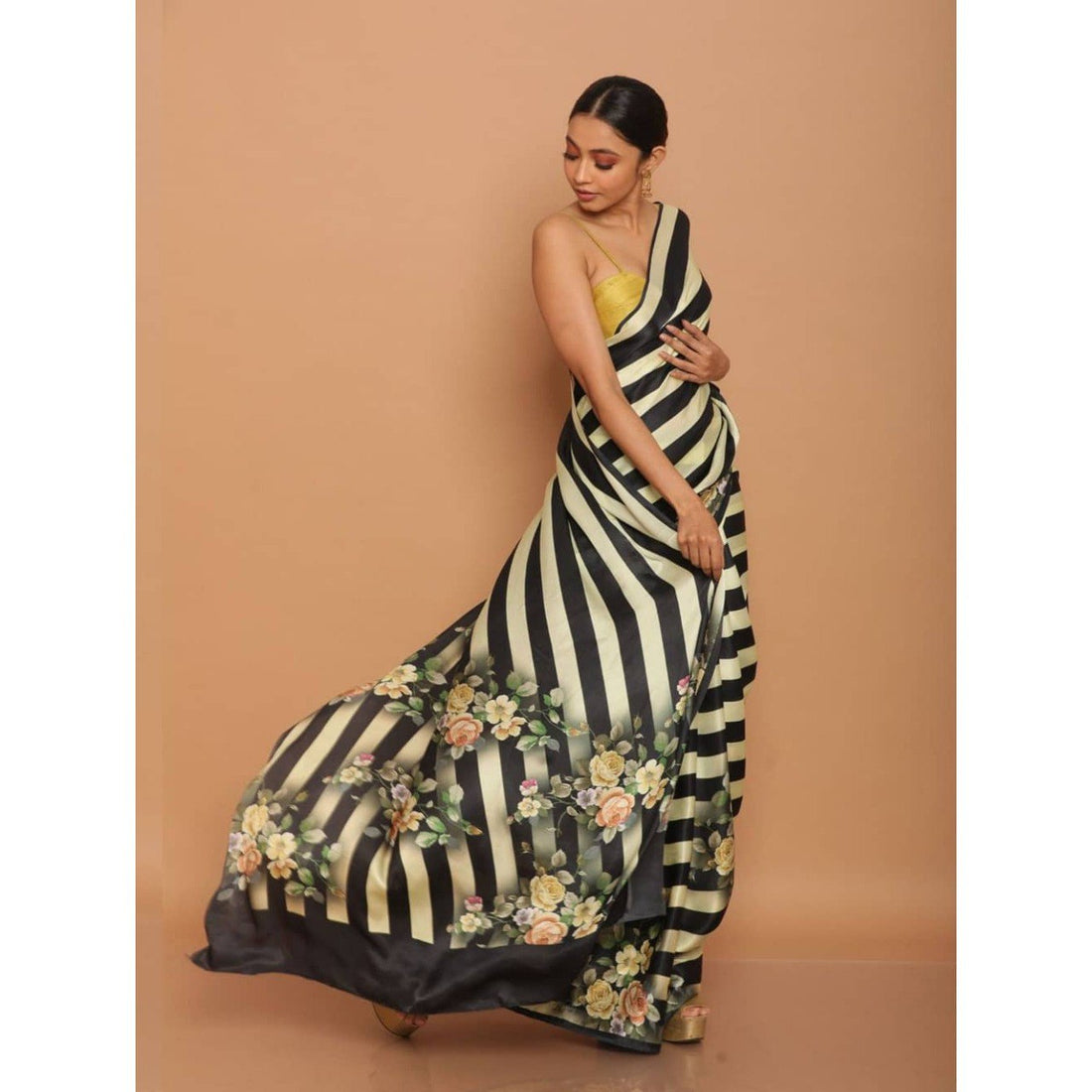 Luxury Japan Satin Silk Saree with Rich Digital Print & Diamond Silk Blouse, Lightweight & Elegant