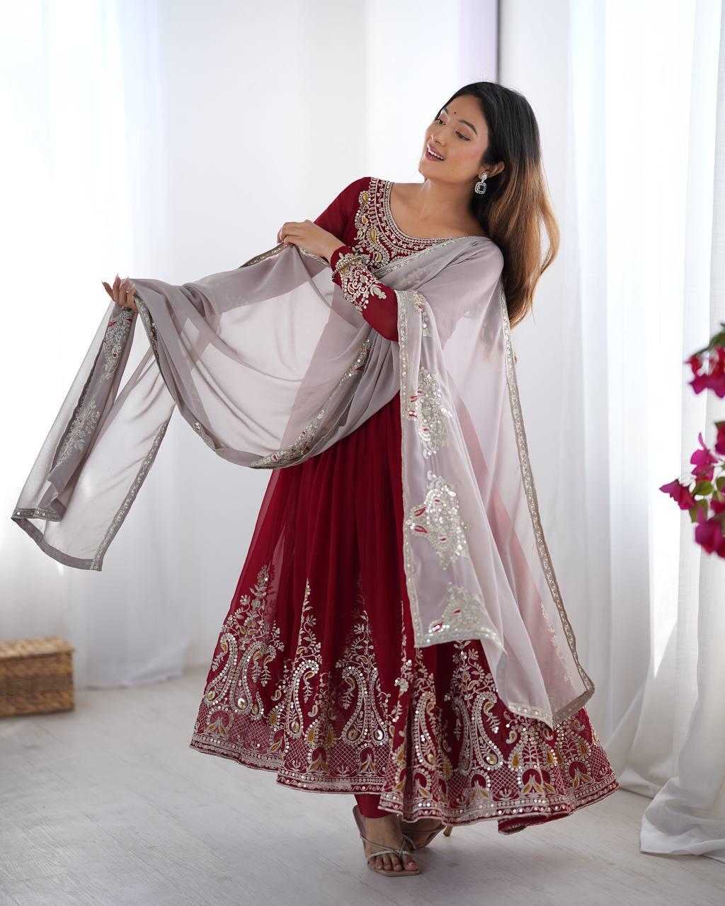 Designer Georgette Embroidered Gown Set with Dupatta