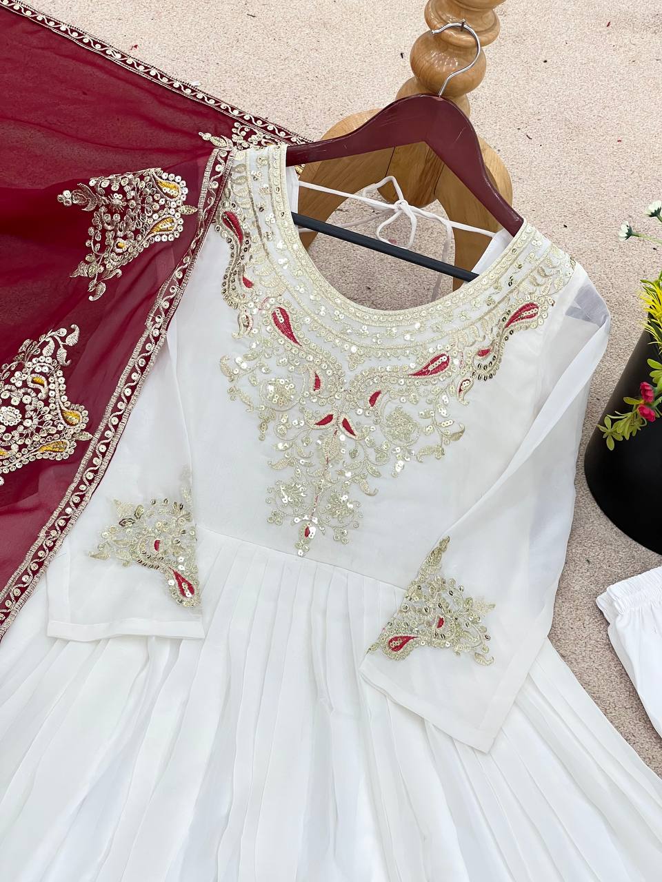 Heavy Georgette Embroidered Anarkali with Dupatta – Fully Stitched & Floor-Length Elegance