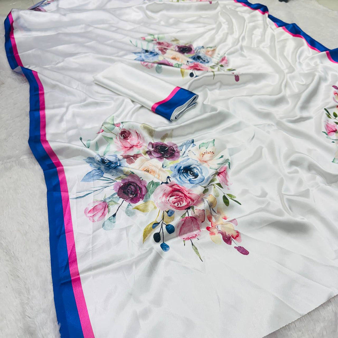 Floral Ajarakh Saree in Japan Satin Crepe