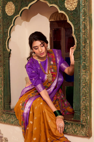 Kalamkari Poly Cotton Saree with Zari Woven Border