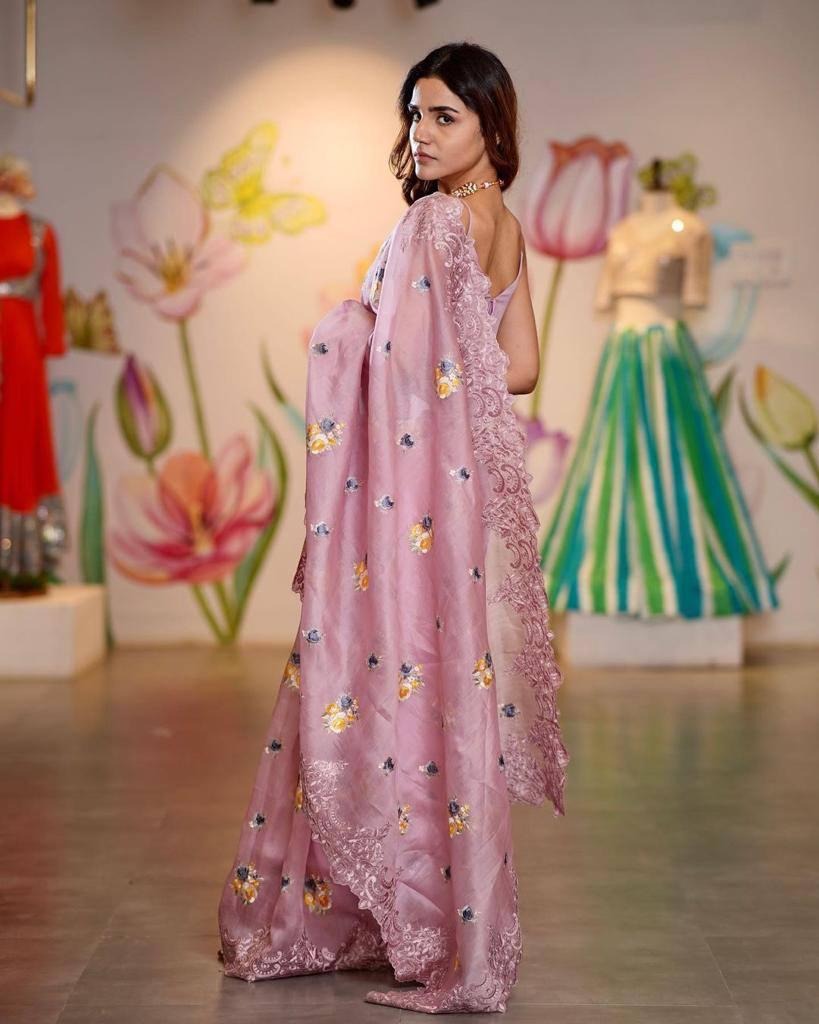 Soft Organza Silk Saree with Multithread Embroidery & Heavy Feentam Silk Blouse