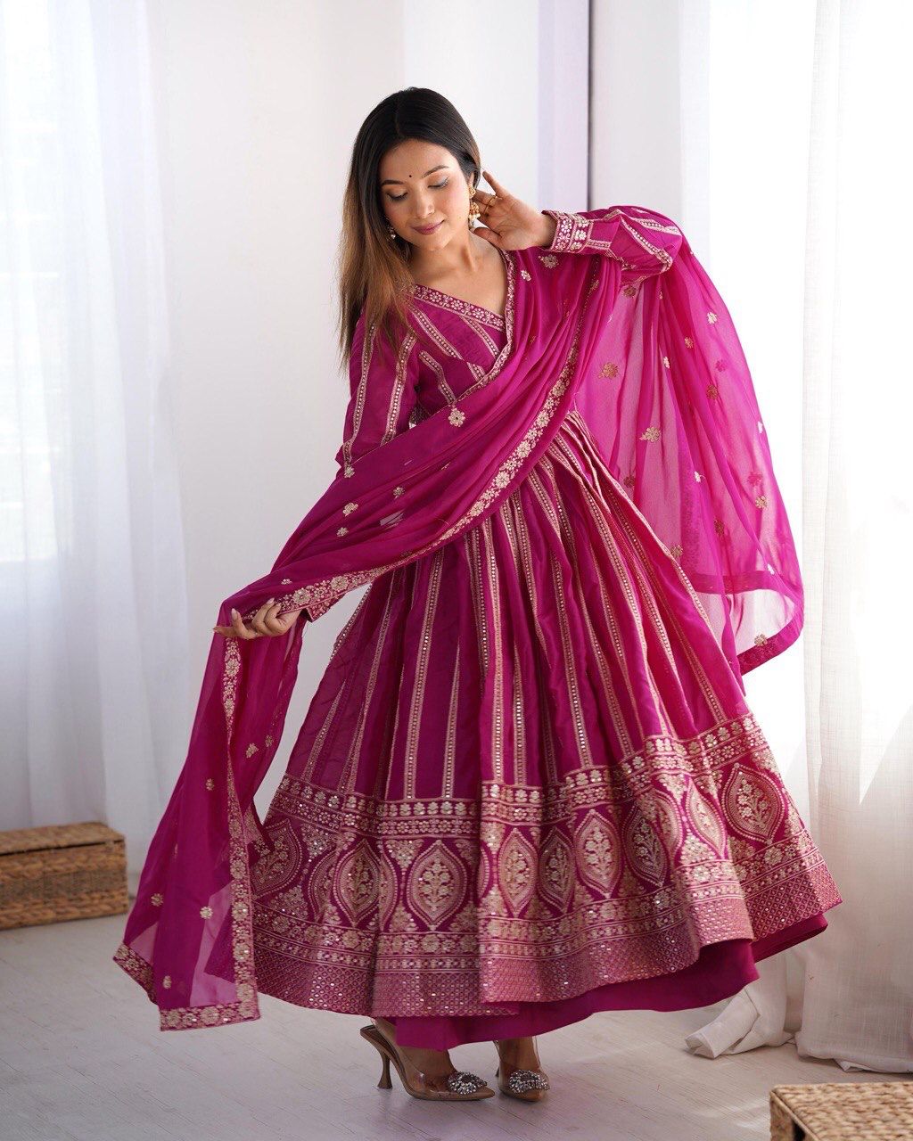 Georgette Embroidered Gown Set