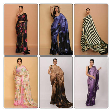 Luxury Japan Satin Silk Saree with Rich Digital Print & Diamond Silk Blouse, Lightweight & Elegant